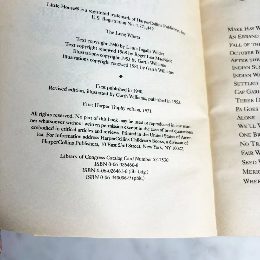 The Long Winter Paperback Book Laura Ingalls Wilder Little House Book 1971